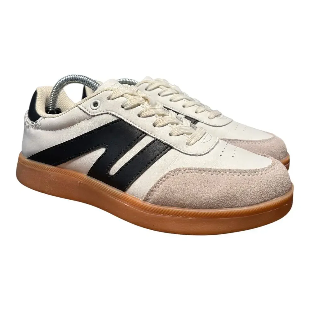 Lucky Step Women's 7 Sneakers White Black Sneakers Shoes Casual Suede
